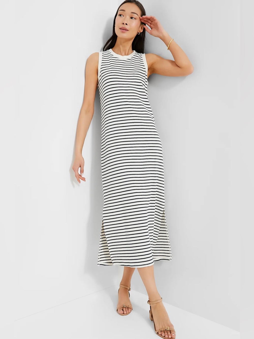 Pomander Place Navy Stripe Sleeveless Gio Maxi Dress, Size XL